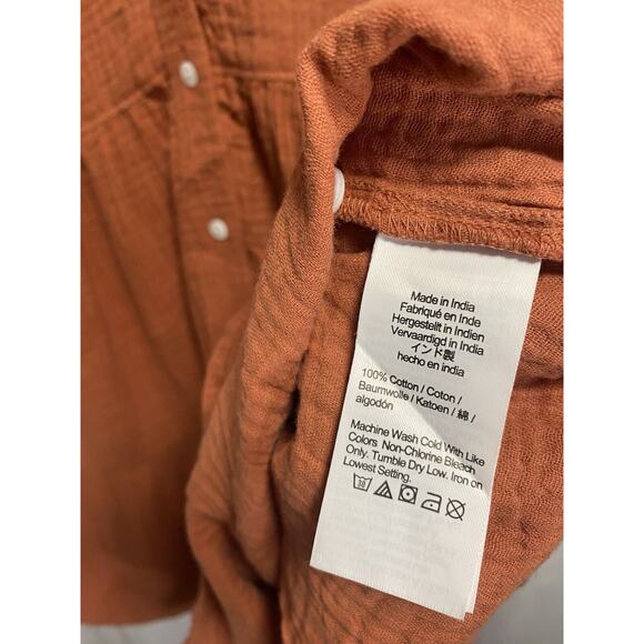 New Madewell Lightspun Cuff Sleeve Button Front Tiered Mini Dress Orange Size XS - Picture 5 of 5